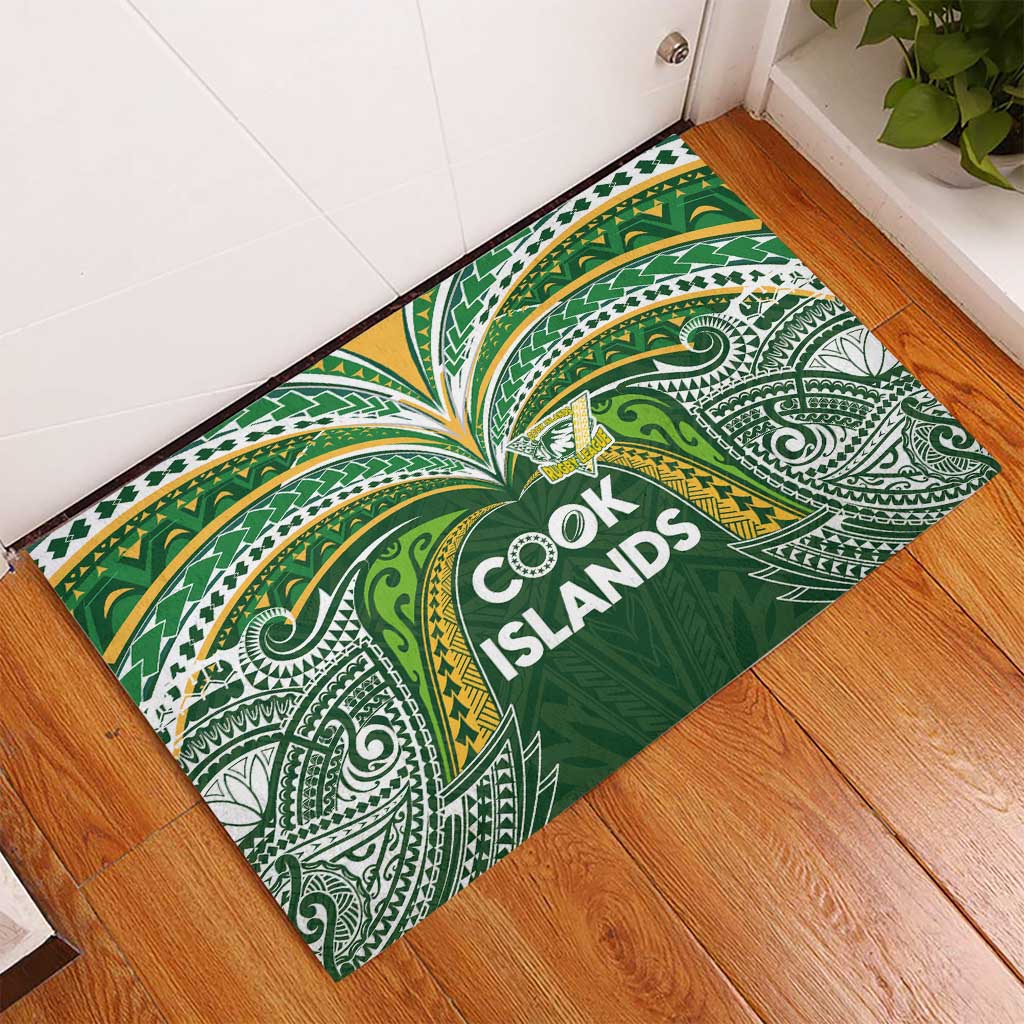 Cook Islands Rugby League Rubber Doormat Tatau Tribal Motifs-Dark Green Color - Polynesian Pride