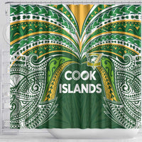 Cook Islands Rugby League Shower Curtain Tatau Tribal Motifs-Dark Green Color - Polynesian Pride