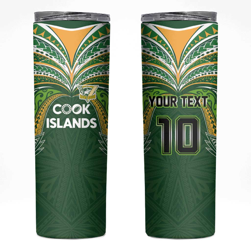Custom Cook Islands Rugby League Skinny Tumbler Tatau Tribal Motifs-Dark Green Color - Polynesian Pride