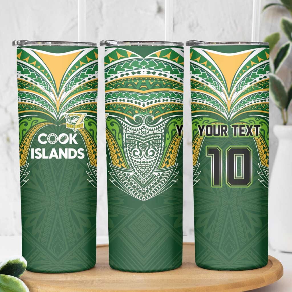 Custom Cook Islands Rugby League Skinny Tumbler Tatau Tribal Motifs-Dark Green Color - Polynesian Pride