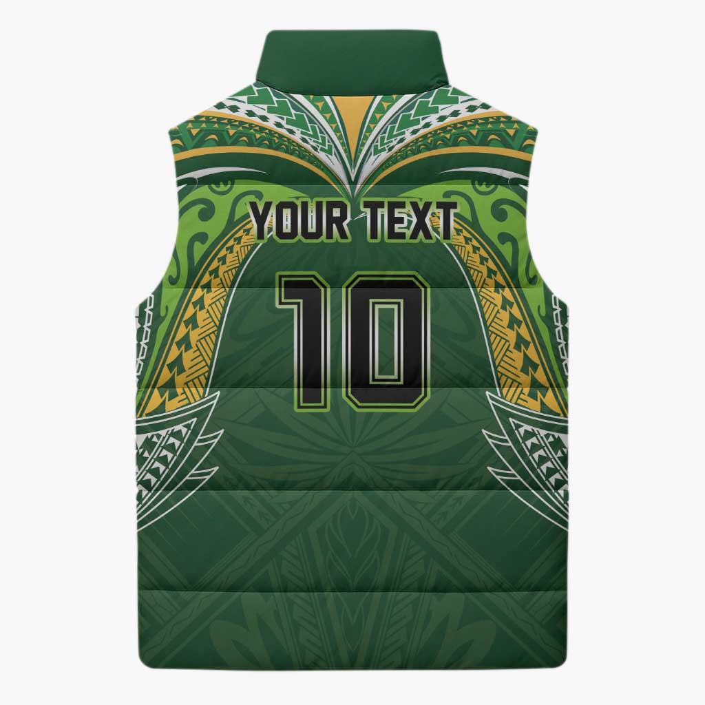 Custom Cook Islands Rugby League Sleeveless Puffer Jacket Tatau Tribal Motifs-Dark Green Color - Polynesian Pride