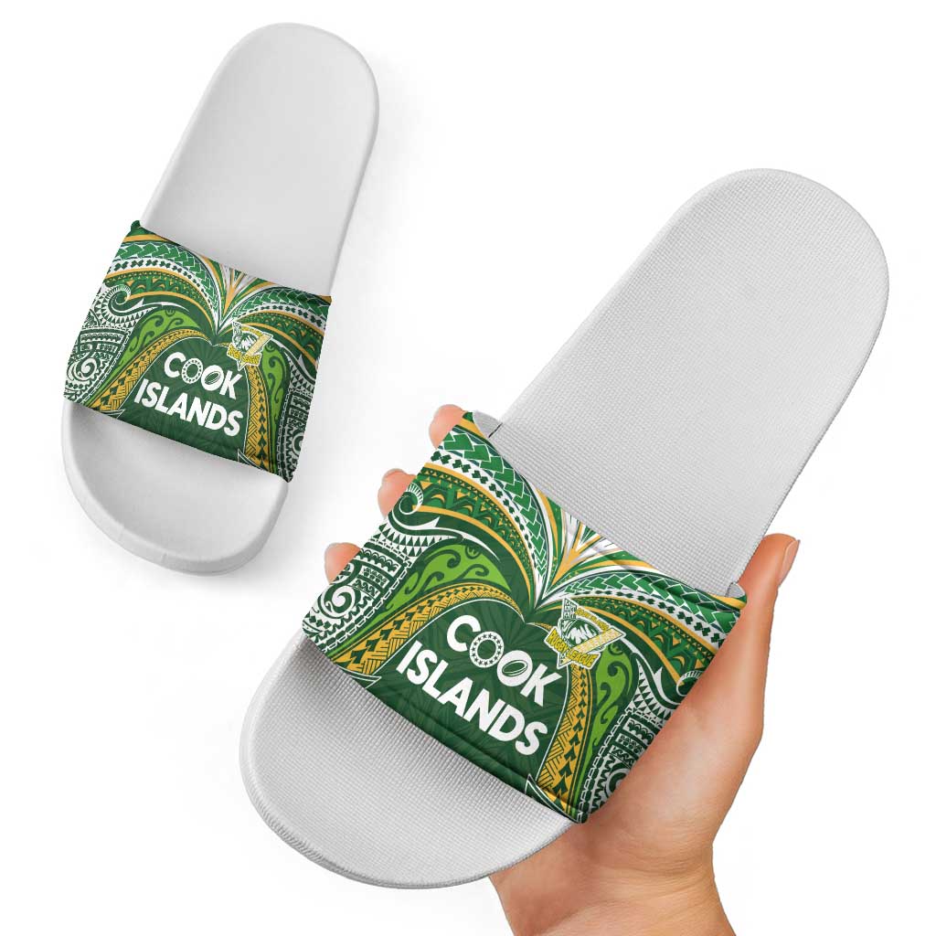 Cook Islands Rugby League Slide Sandals Tatau Tribal Motifs-Dark Green Color - Polynesian Pride