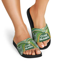 Cook Islands Rugby League Slide Sandals Tatau Tribal Motifs-Dark Green Color - Polynesian Pride