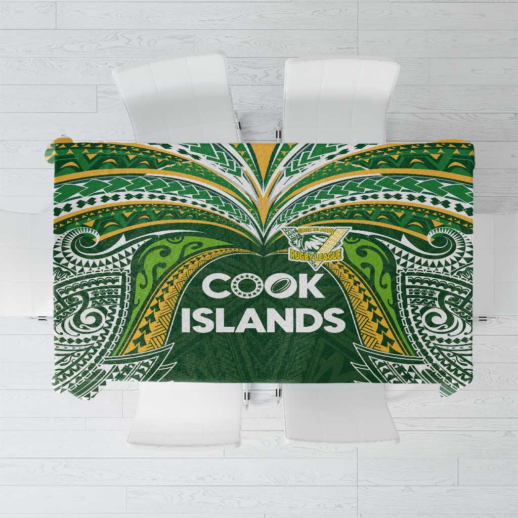 Cook Islands Rugby League Tablecloth Tatau Tribal Motifs-Dark Green Color - Polynesian Pride
