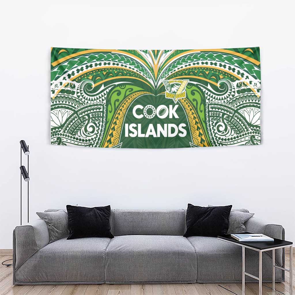 Cook Islands Rugby League Tapestry Tatau Tribal Motifs-Dark Green Color - Polynesian Pride