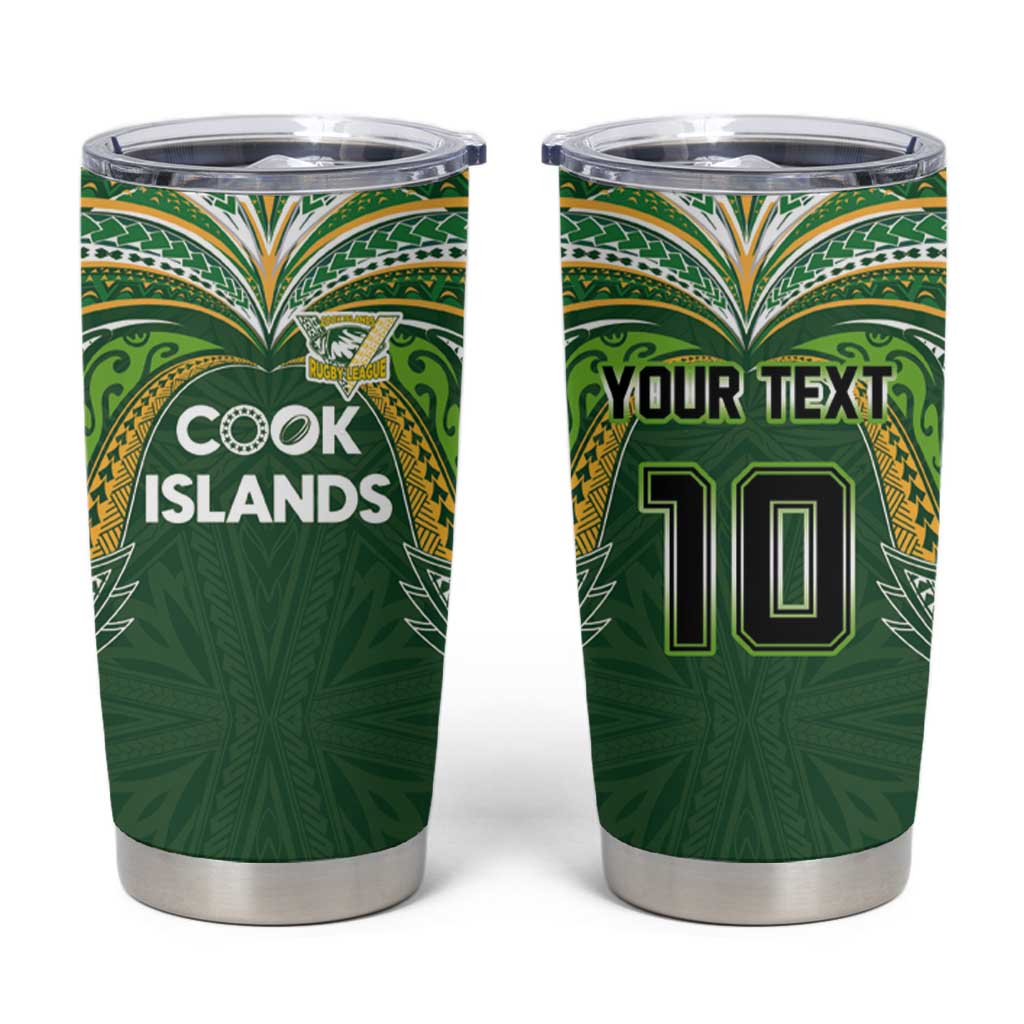 Custom Cook Islands Rugby League Tumbler Cup Tatau Tribal Motifs-Dark Green Color - Polynesian Pride