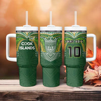 Custom Cook Islands Rugby League Tumbler With Handle Tatau Tribal Motifs-Dark Green Color - Polynesian Pride