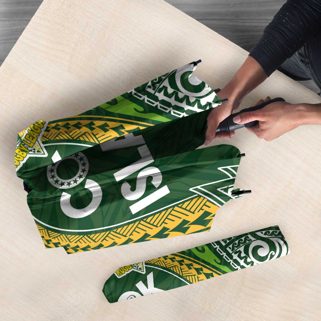 Cook Islands Rugby League Umbrella Tatau Tribal Motifs-Dark Green Color - Polynesian Pride