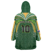 Custom Cook Islands Rugby League Wearable Blanket Hoodie Tatau Tribal Motifs-Dark Green Color - Polynesian Pride