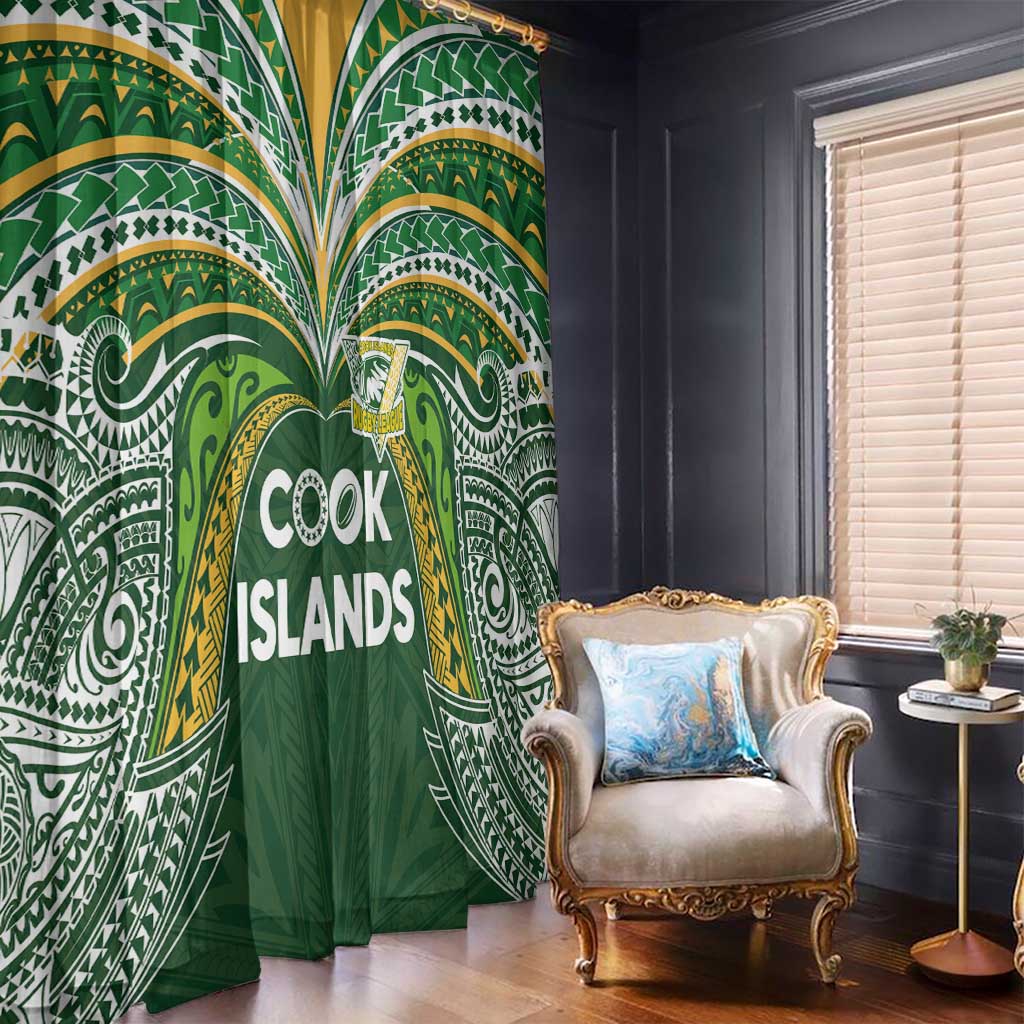 Cook Islands Rugby League Window Curtain Tatau Tribal Motifs-Dark Green Color - Polynesian Pride