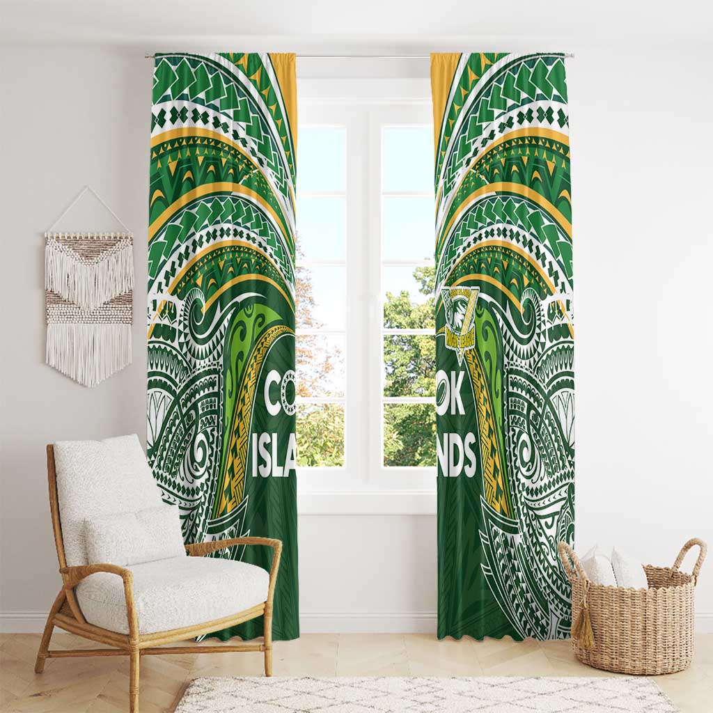 Cook Islands Rugby League Window Curtain Tatau Tribal Motifs-Dark Green Color - Polynesian Pride