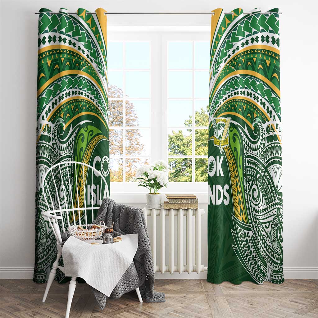 Cook Islands Rugby League Window Curtain Tatau Tribal Motifs-Dark Green Color - Polynesian Pride