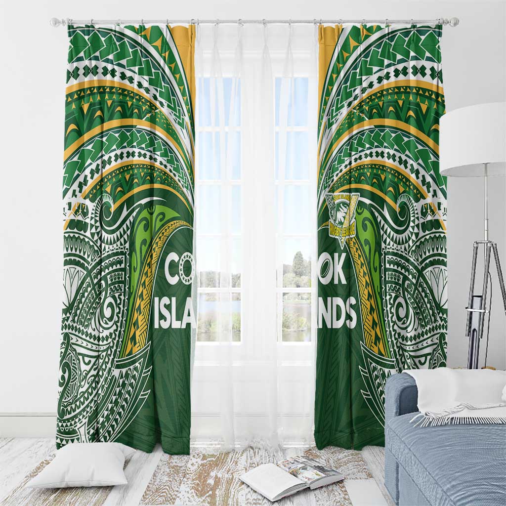 Cook Islands Rugby League Window Curtain Tatau Tribal Motifs-Dark Green Color - Polynesian Pride
