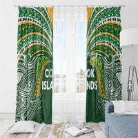 Cook Islands Rugby League Window Curtain Tatau Tribal Motifs-Dark Green Color - Polynesian Pride