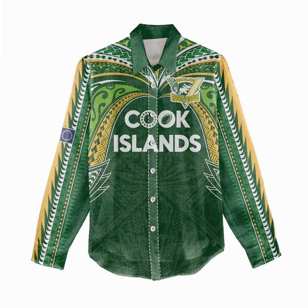 Custom Cook Islands Rugby League Women Casual Shirt Tatau Tribal Motifs-Dark Green Color - Polynesian Pride
