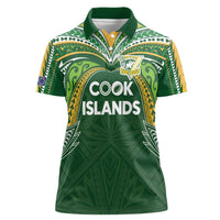 Custom Cook Islands Rugby League Women Polo Shirt Tatau Tribal Motifs-Dark Green Color - Polynesian Pride