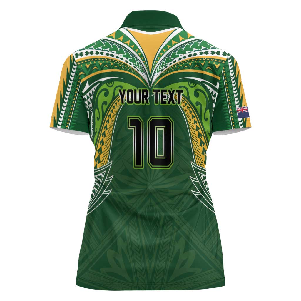 Custom Cook Islands Rugby League Women Polo Shirt Tatau Tribal Motifs-Dark Green Color - Polynesian Pride