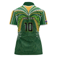 Custom Cook Islands Rugby League Women Polo Shirt Tatau Tribal Motifs-Dark Green Color - Polynesian Pride