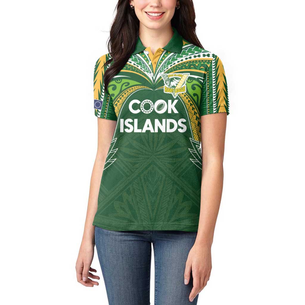 Custom Cook Islands Rugby League Women Polo Shirt Tatau Tribal Motifs-Dark Green Color - Polynesian Pride