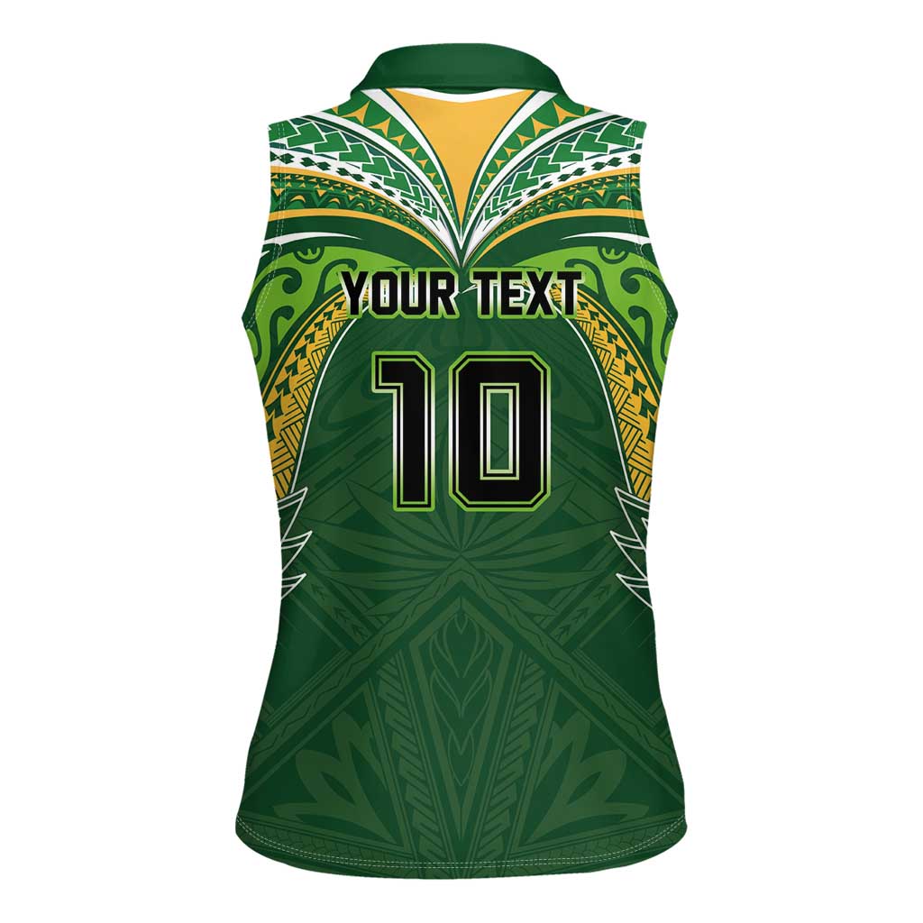 Custom Cook Islands Rugby League Women Sleeveless Polo Shirt Tatau Tribal Motifs-Dark Green Color - Polynesian Pride
