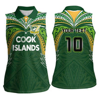 Custom Cook Islands Rugby League Women Sleeveless Polo Shirt Tatau Tribal Motifs-Dark Green Color - Polynesian Pride