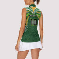 Custom Cook Islands Rugby League Women Sleeveless Polo Shirt Tatau Tribal Motifs-Dark Green Color - Polynesian Pride