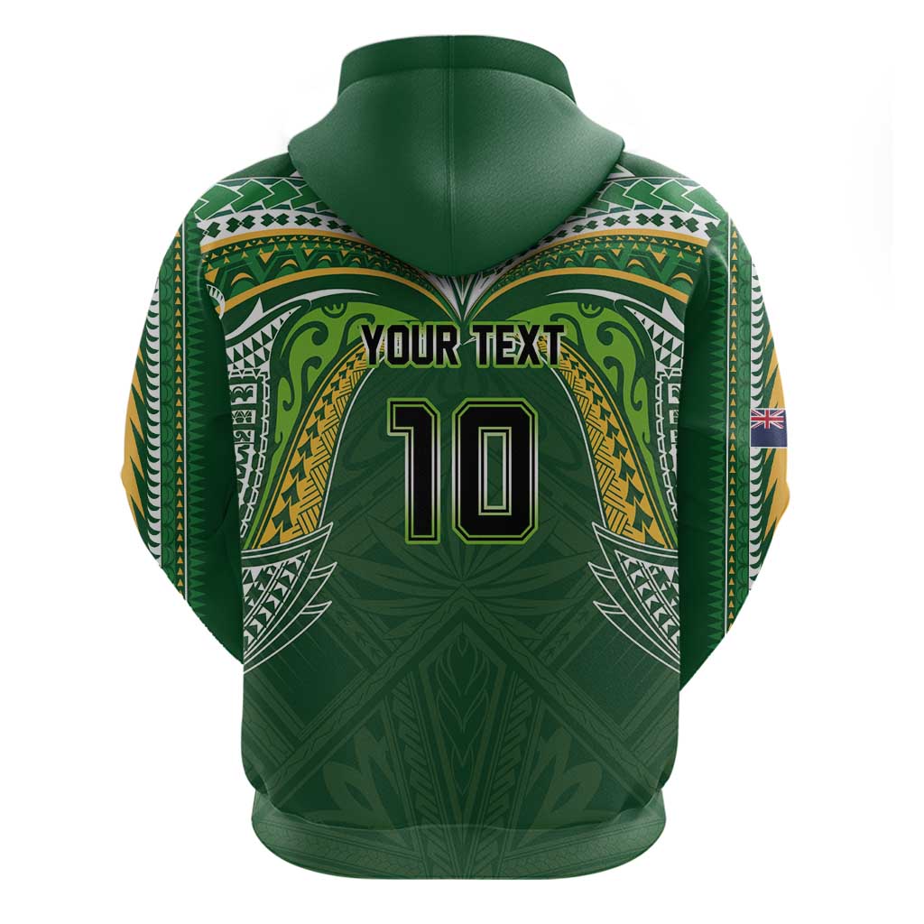 Custom Cook Islands Rugby League Zip Hoodie Tatau Tribal Motifs-Dark Green Color - Polynesian Pride