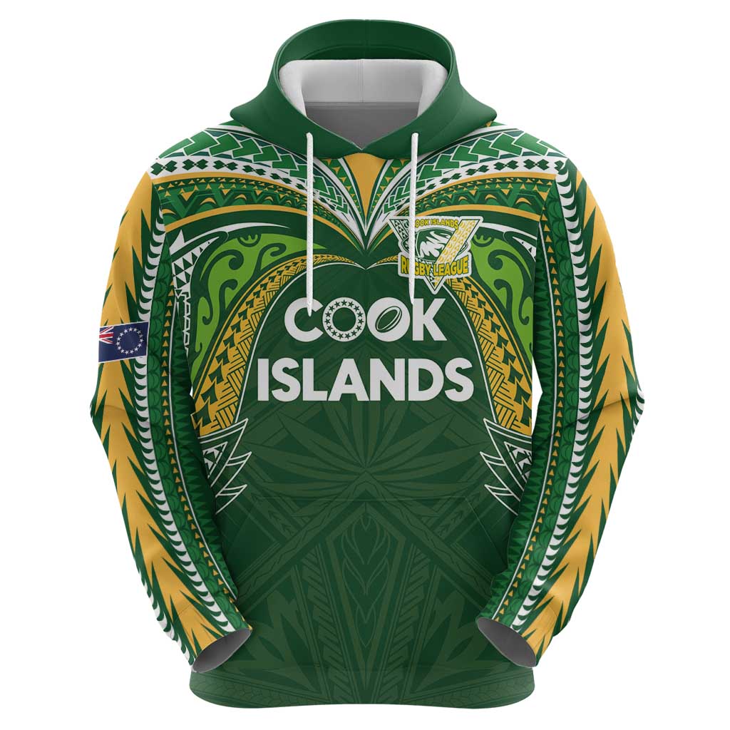 Custom Cook Islands Rugby League Zip Hoodie Tatau Tribal Motifs-Dark Green Color - Polynesian Pride