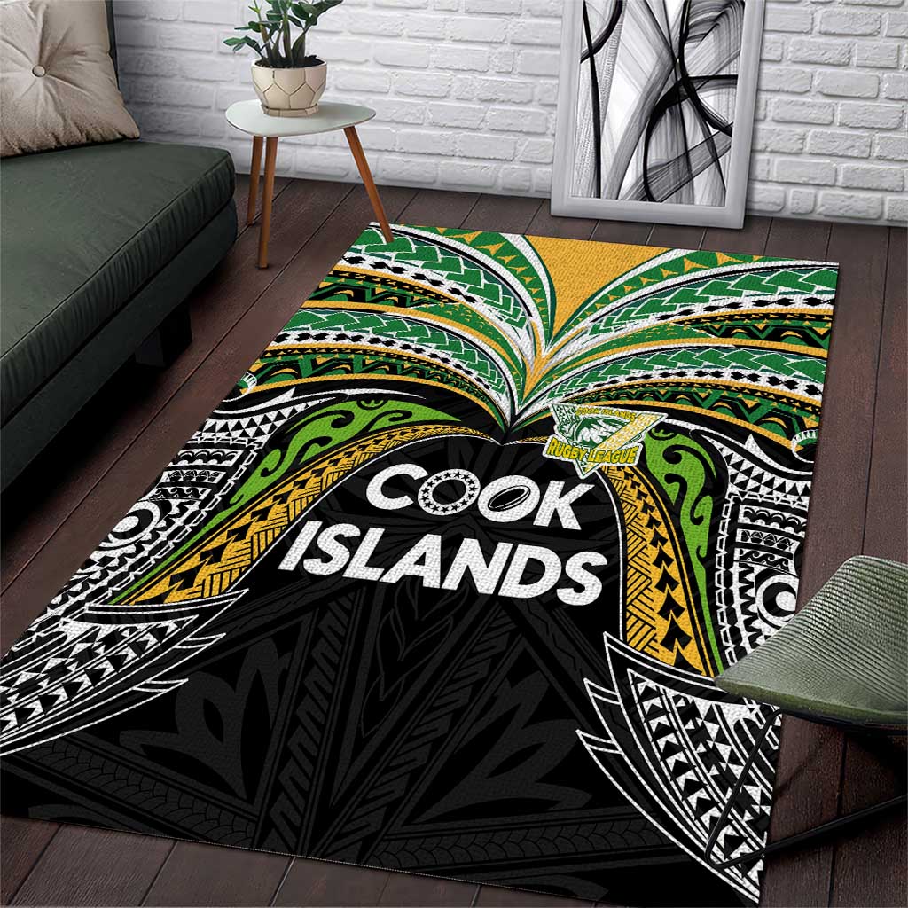 Cook Islands Rugby League Area Rug Tatau Tribal Motifs-Black Color - Polynesian Pride