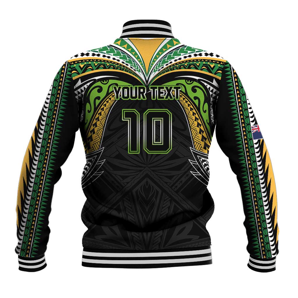Custom Cook Islands Rugby League Baseball Jacket Tatau Tribal Motifs-Black Color - Polynesian Pride