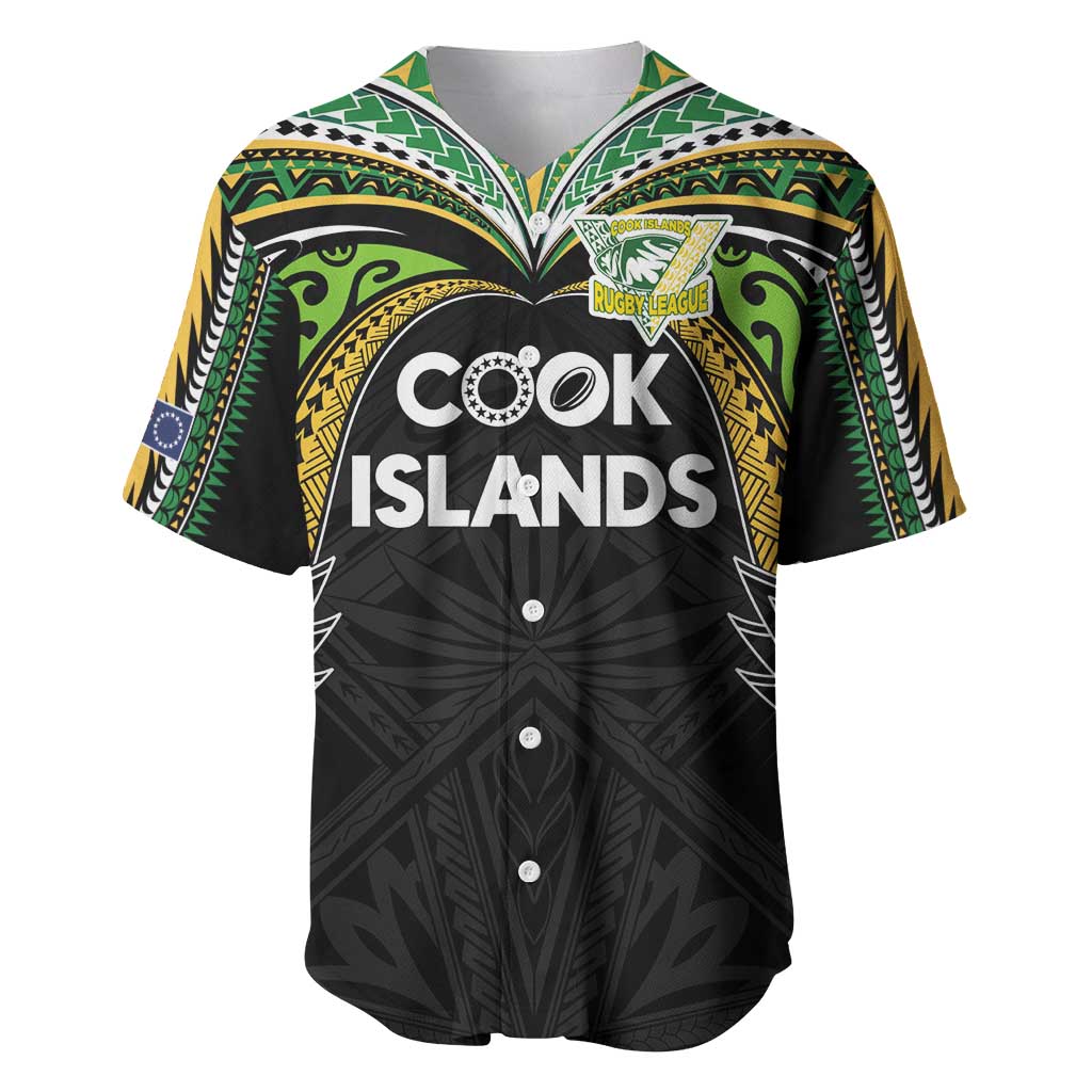 Custom Cook Islands Rugby League Baseball Jersey Tatau Tribal Motifs-Black Color - Polynesian Pride