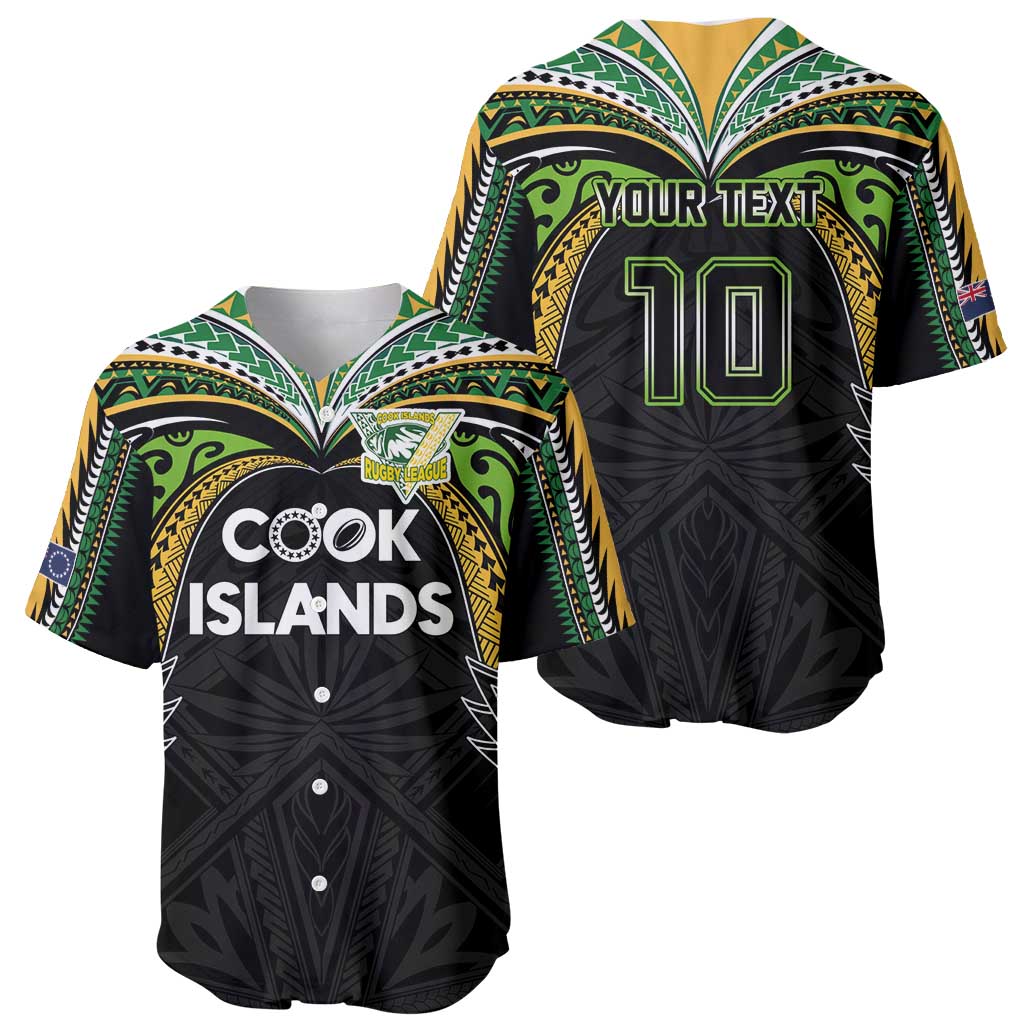 Custom Cook Islands Rugby League Baseball Jersey Tatau Tribal Motifs-Black Color - Polynesian Pride