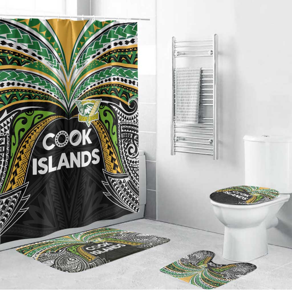 Cook Islands Rugby League Bathroom Set Tatau Tribal Motifs-Black Color - Polynesian Pride