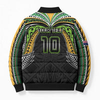 Custom Cook Islands Rugby League Bomber Puffer Jacket Tatau Tribal Motifs-Black Color - Polynesian Pride