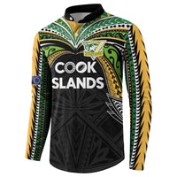 Custom Cook Islands Rugby League Button Sweatshirt Tatau Tribal Motifs-Black Color - Polynesian Pride