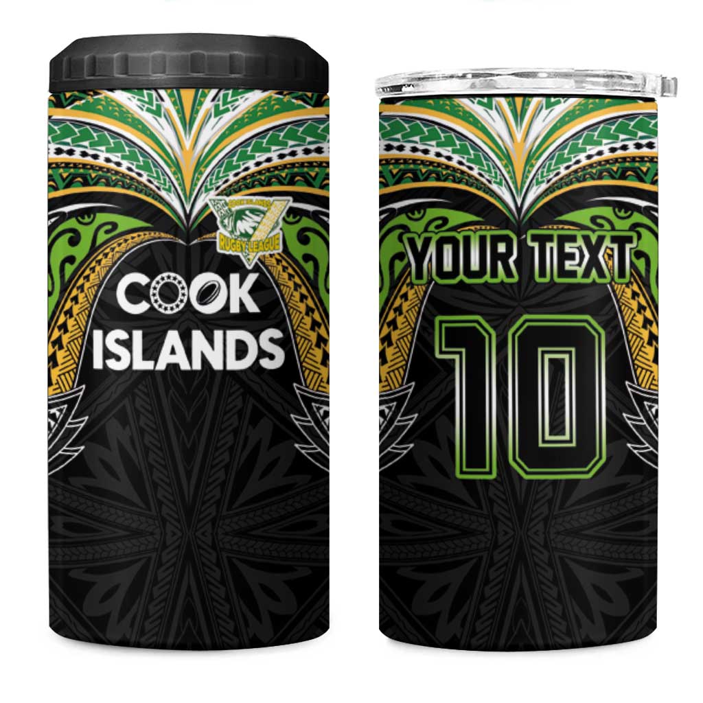 Custom Cook Islands Rugby League 4 in 1 Can Cooler Tumbler Tatau Tribal Motifs-Black Color - Polynesian Pride