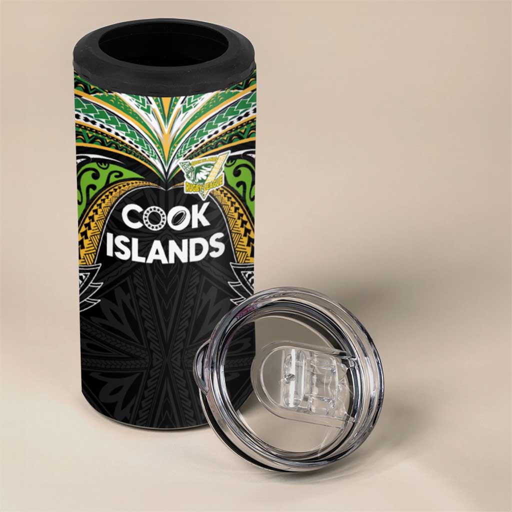 Custom Cook Islands Rugby League 4 in 1 Can Cooler Tumbler Tatau Tribal Motifs-Black Color - Polynesian Pride