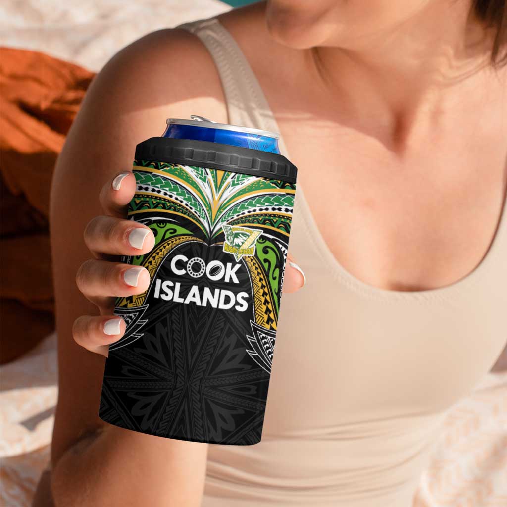 Custom Cook Islands Rugby League 4 in 1 Can Cooler Tumbler Tatau Tribal Motifs-Black Color - Polynesian Pride