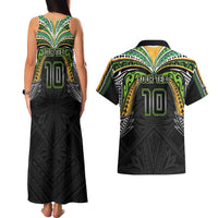 Custom Cook Islands Rugby League Couples Matching Tank Maxi Dress and Hawaiian Shirt Tatau Tribal Motifs-Black Color - Polynesian Pride