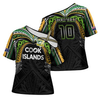 Custom Cook Islands Rugby League Cross Shoulder Shirt Tatau Tribal Motifs-Black Color - Polynesian Pride