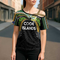 Custom Cook Islands Rugby League Cross Shoulder Shirt Tatau Tribal Motifs-Black Color - Polynesian Pride