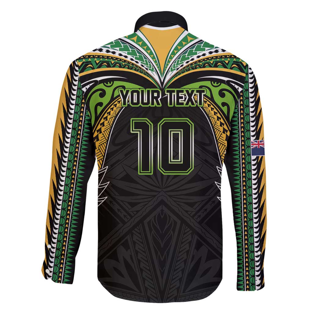 Custom Cook Islands Rugby League Family Matching Long Sleeve Bodycon Dress and Hawaiian Shirt Tatau Tribal Motifs-Black Color - Polynesian Pride