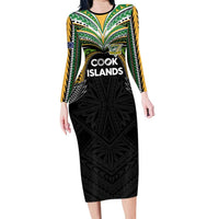 Custom Cook Islands Rugby League Family Matching Long Sleeve Bodycon Dress and Hawaiian Shirt Tatau Tribal Motifs-Black Color - Polynesian Pride