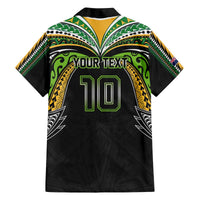 Custom Cook Islands Rugby League Family Matching Off The Shoulder Long Sleeve Dress and Hawaiian Shirt Tatau Tribal Motifs-Black Color - Polynesian Pride
