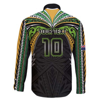 Custom Cook Islands Rugby League Family Matching Off The Shoulder Long Sleeve Dress and Hawaiian Shirt Tatau Tribal Motifs-Black Color - Polynesian Pride