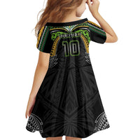 Custom Cook Islands Rugby League Family Matching Off Shoulder Short Dress and Hawaiian Shirt Tatau Tribal Motifs-Black Color - Polynesian Pride