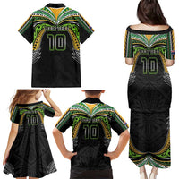 Custom Cook Islands Rugby League Family Matching Puletasi and Hawaiian Shirt Tatau Tribal Motifs-Black Color - Polynesian Pride