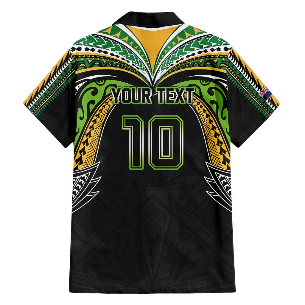 Custom Cook Islands Rugby League Family Matching Short Sleeve Bodycon Dress and Hawaiian Shirt Tatau Tribal Motifs-Black Color - Polynesian Pride