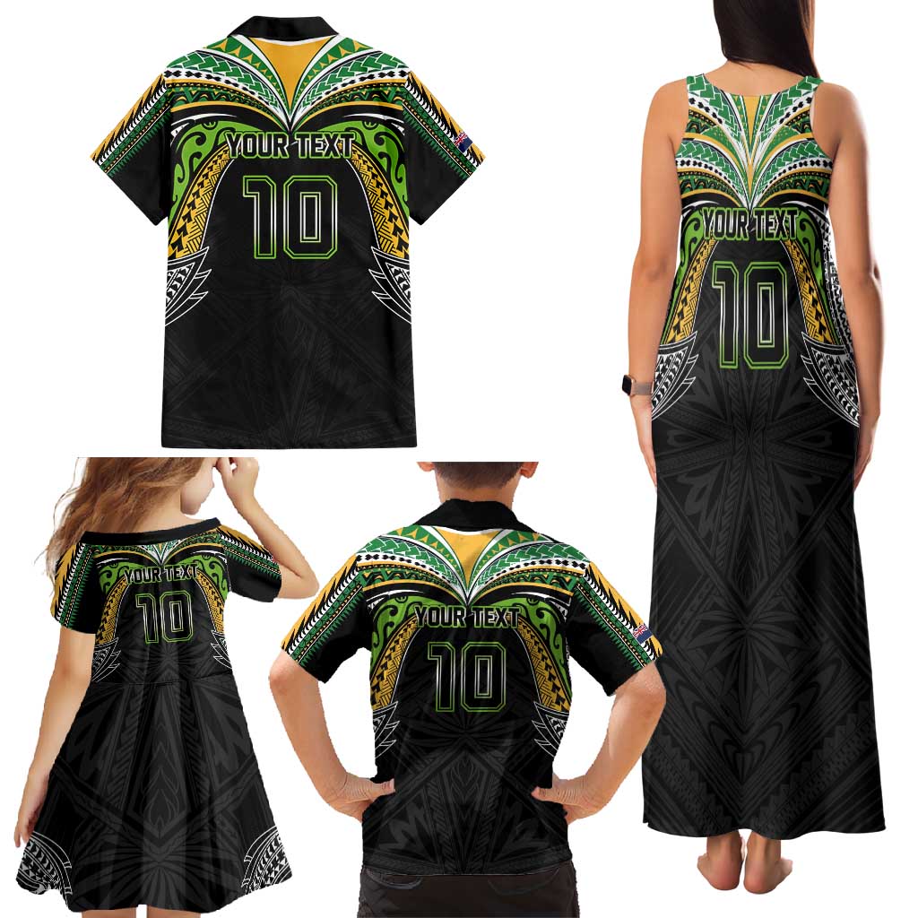 Custom Cook Islands Rugby League Family Matching Tank Maxi Dress and Hawaiian Shirt Tatau Tribal Motifs-Black Color - Polynesian Pride