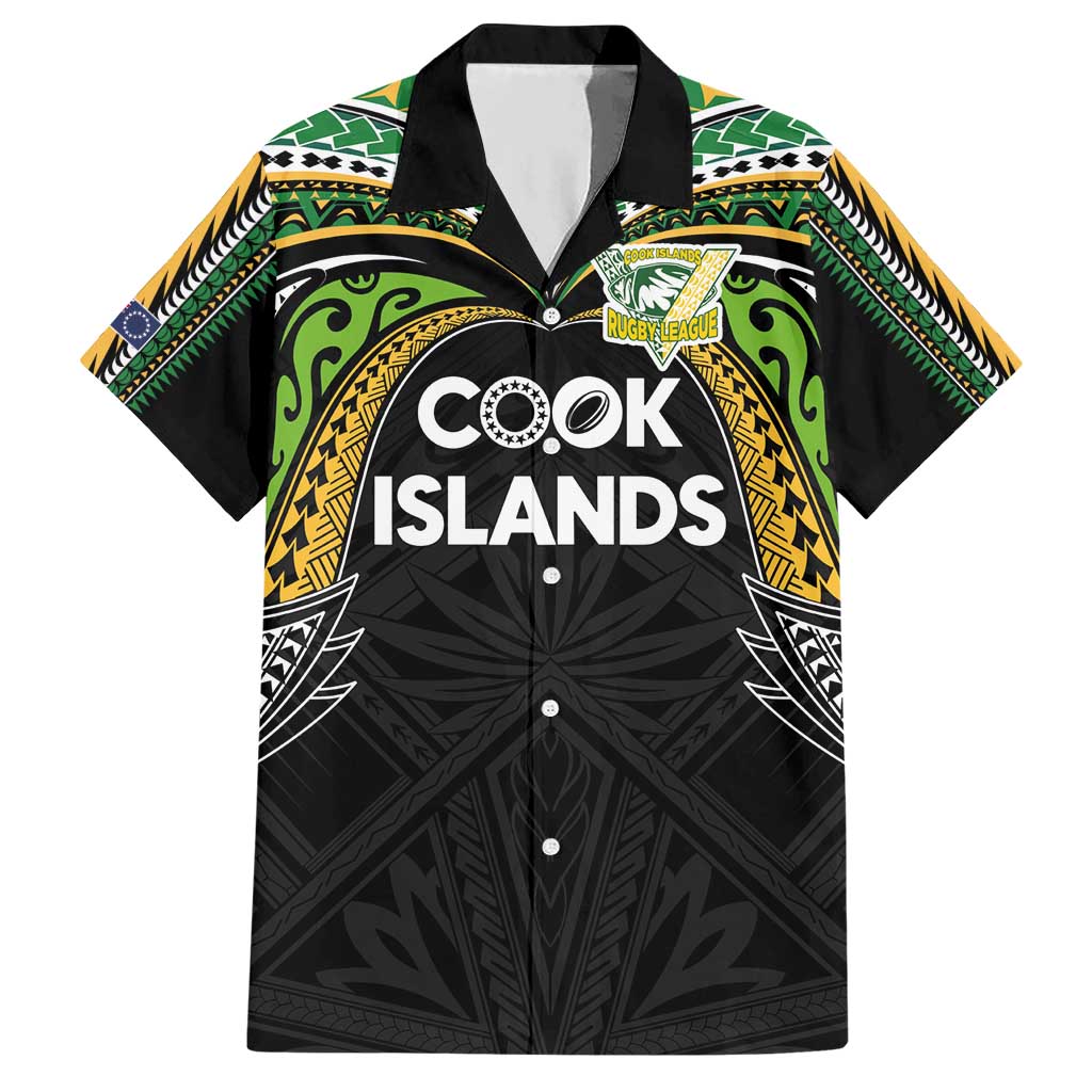 Custom Cook Islands Rugby League Hawaiian Shirt Tatau Tribal Motifs-Black Color - Polynesian Pride